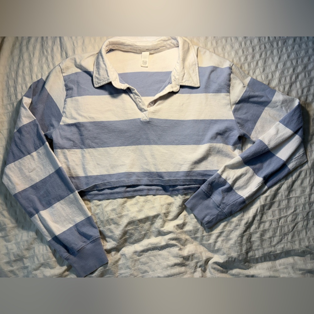 Striped Blue and White Cropped Sweater